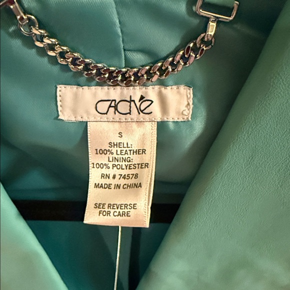 NWT! Cache Women's Turquoise Leather Jacket - Picture 3 of 4